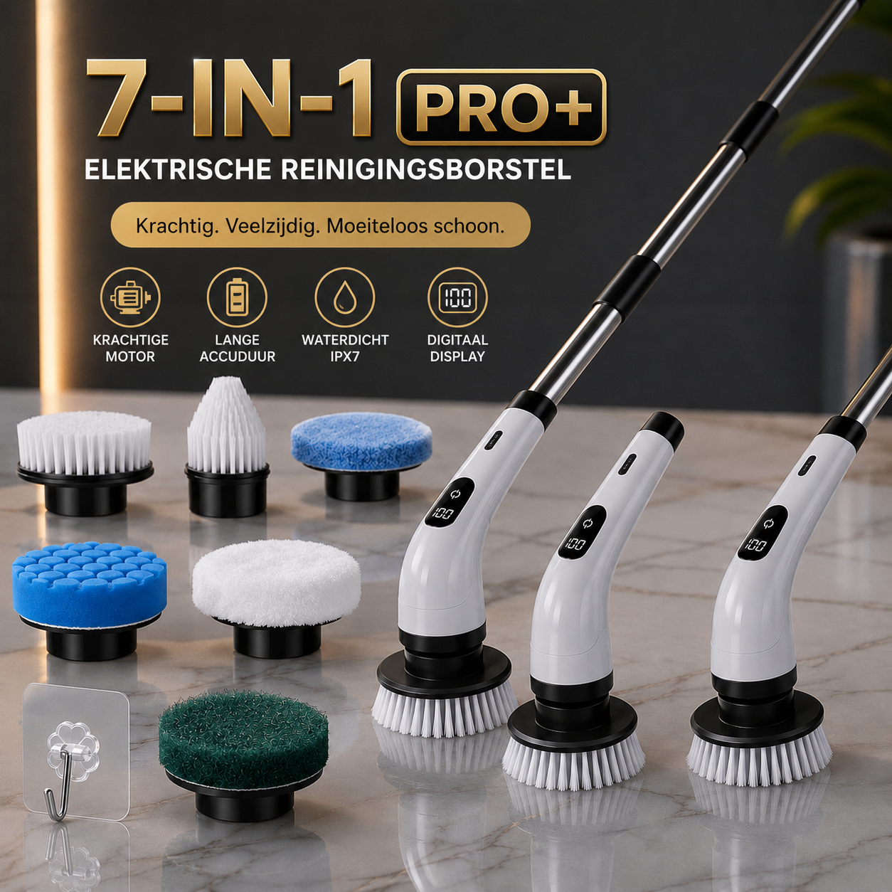 AquaFlex 7-in-1 Elektrische Spin-Scrubber – Keuken, Badkamer & Woonkamer