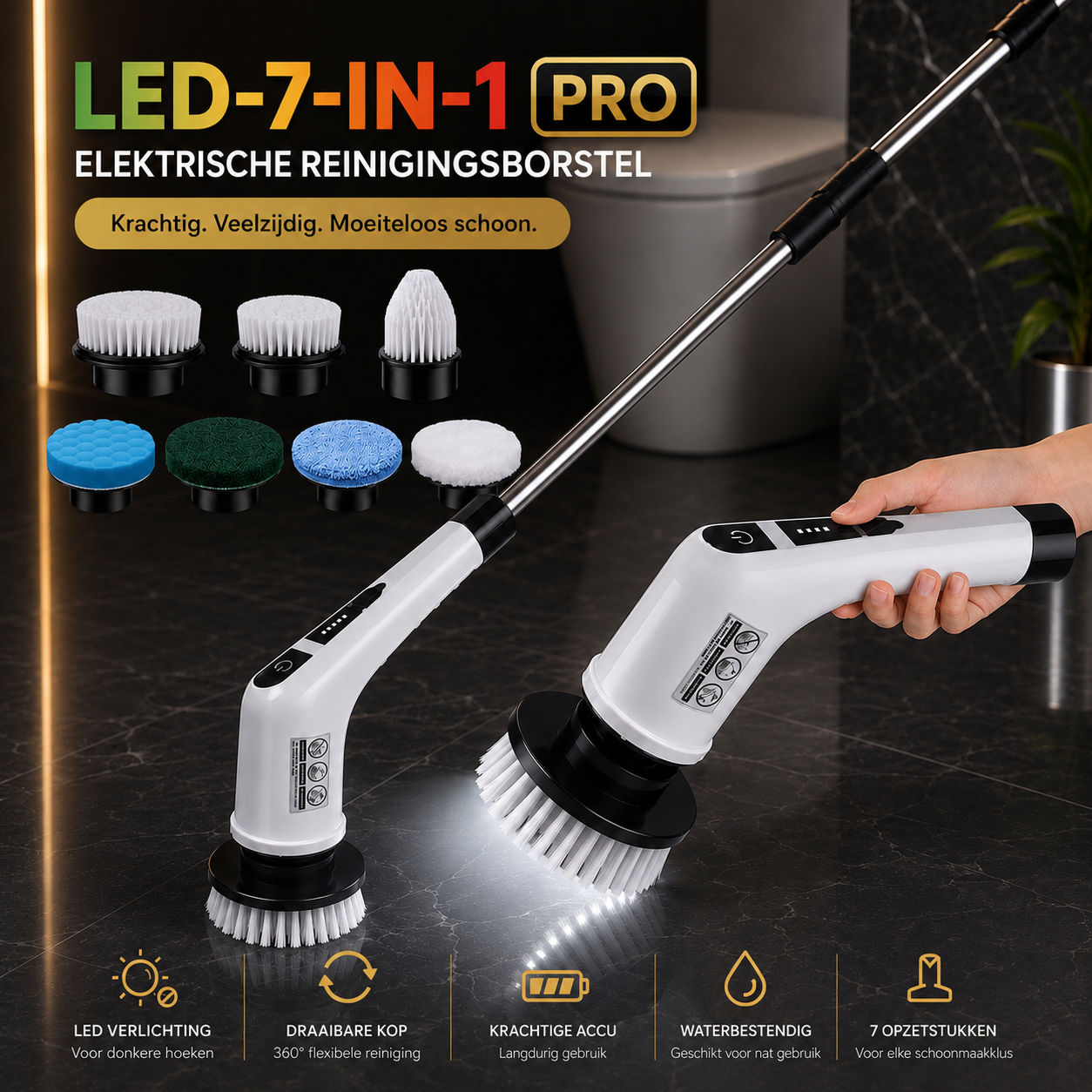AquaFlex 7-in-1 Elektrische Spin-Scrubber – Keuken, Badkamer & Woonkamer